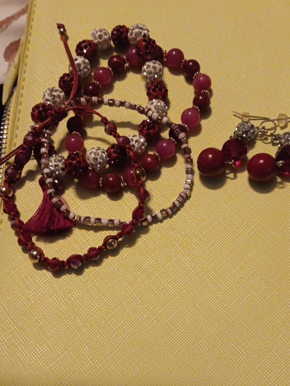 Cato Wine Red and Silver Beaded Bracelet & Earring Set
